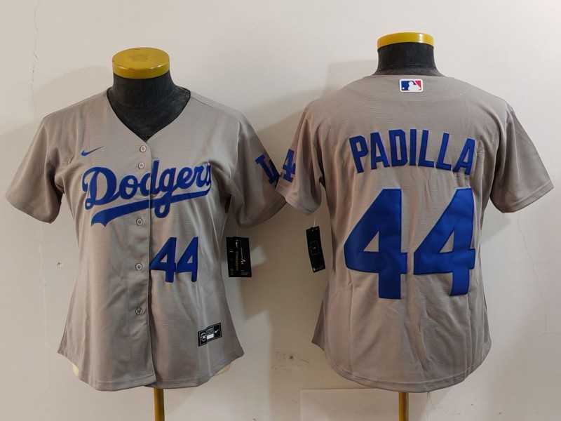 Womens Los Angeles Dodgers #44 Vicente Padilla Number Grey Cool Base Stitched Jerseys